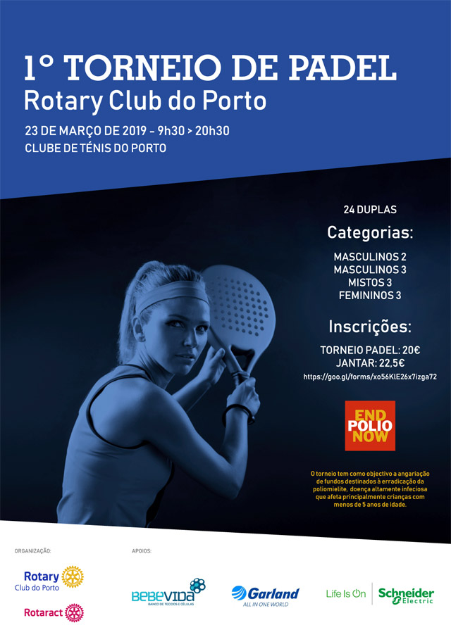 Cartaz 1º Torneio de Padel organizado pelo Rotary Club do Porto.