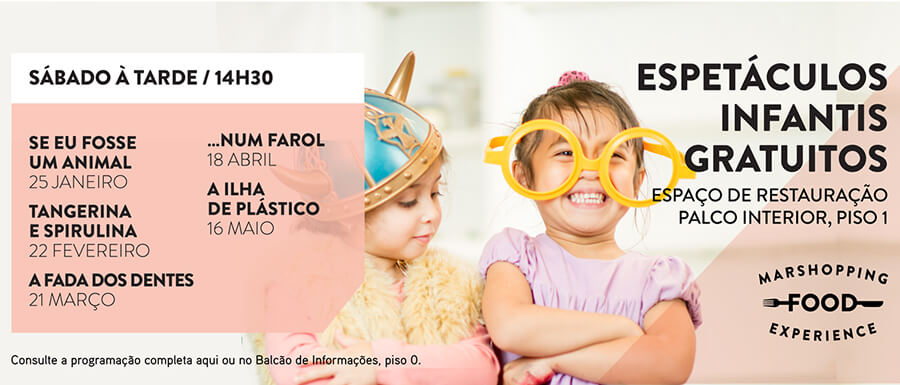 Cartaz Espetáculos Infantis Gratuitos no Mar Shopping Matosinhos