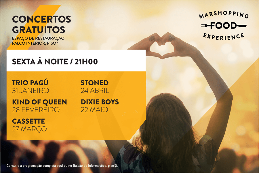 Cartaz MAR Shopping Food Experience 2020 Concertos Gratuitos