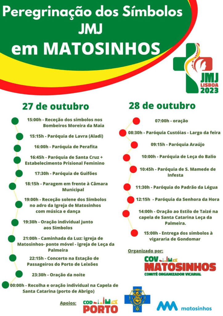 Programa receção símbolos da jornada mundial da juventude em Matosinhos