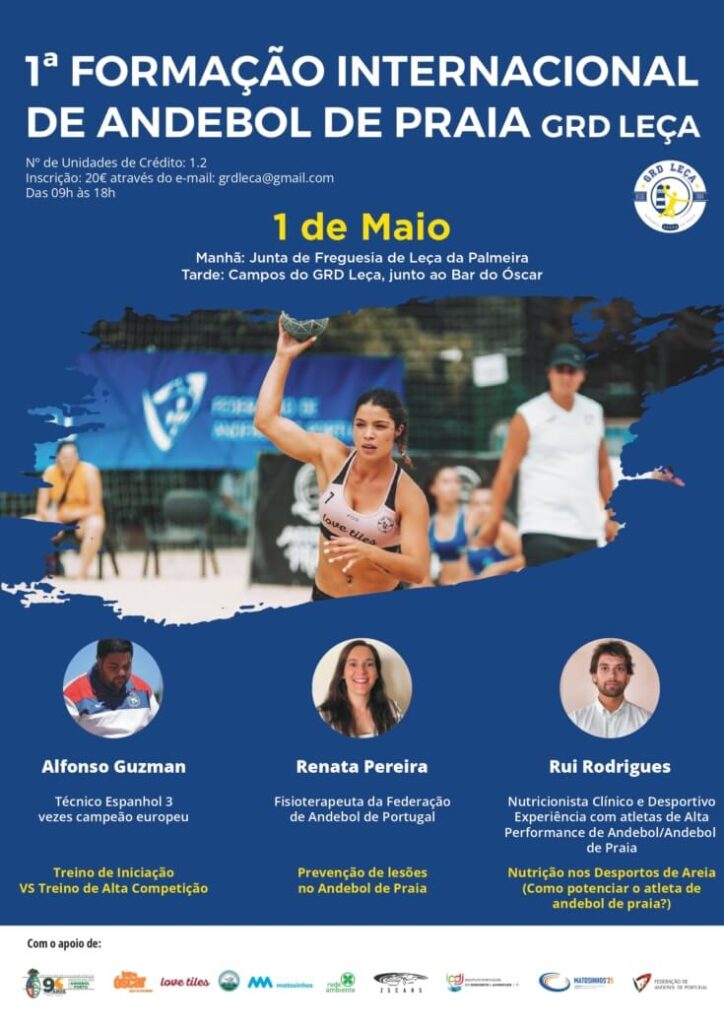 Cartaz 1ª Formação Internacional de Andebol de Praia realiza-se a 1 de maio em Leça da Palmeira